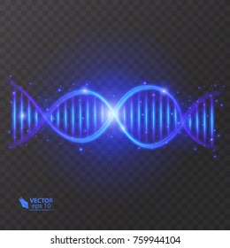 DNA molecule structure illustration. light effect, on transparent background vector eps 10