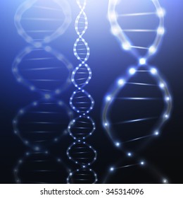 DNA molecule structure on dark background. Science vector background.