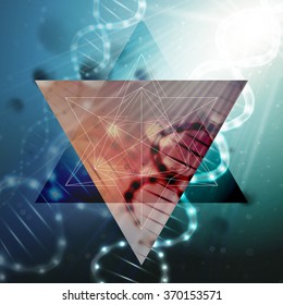 DNA molecule structure on a green background. Science vector background.