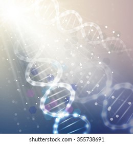 DNA molecule structure on light blue background. Science vector background.