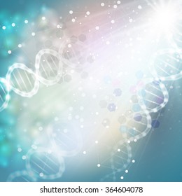 DNA molecule structure on light blue background. Science vector background.