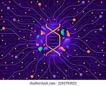 Estructura de moléculas de ADN. Concepto científico. Antecedentes abstractos de la medicina, la tecnología, la química y la ingeniería genética. Ilustración del vector