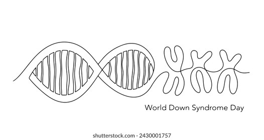 DNA molecule with trisomy. Three pairs of chromosomes. Down syndrome. Genetic disorder. Vector illustration. Images produced without the use of any form of AI software at any stage. 