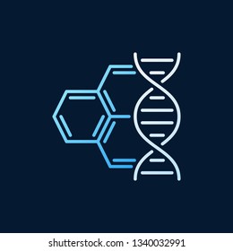 DNA with molecule vector colored outline icon. Genetic engineering concept linear symbol on dark background