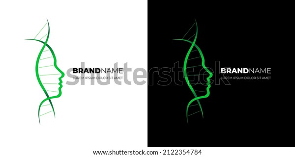 DNA molecule with woman face profile for medical\
beauty care cosmetic logo design. Medicine gene helix structure for\
regenerate cream and anti-aging vitamin complex logotype vector eps\
concept