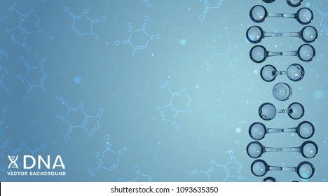 DNA molecules and chemical formulas. Vector background