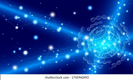 DNA molecules for Hi-tec interface, abstract communication technology and line and dots ,vector illustration