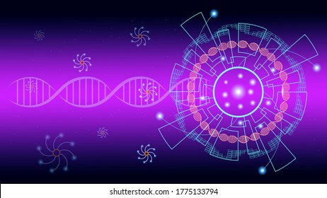moléculas de ADN para interfaz Hi-tec, tecnología de comunicación abstracta y líneas y puntos, ilustración vectorial