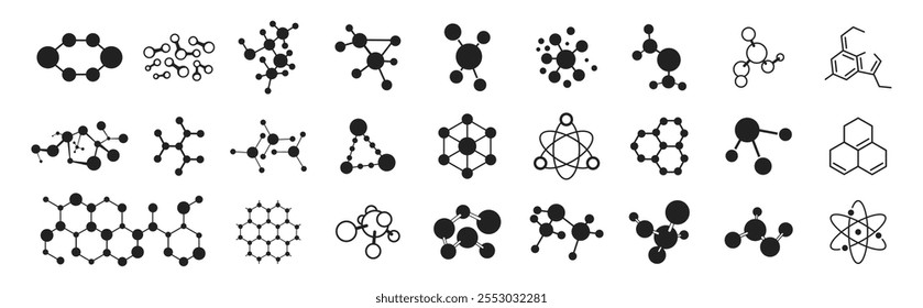 Ícones de DNA e moléculas definidos. Ícone da molécula de estrutura do DNA. Molécula vetorial