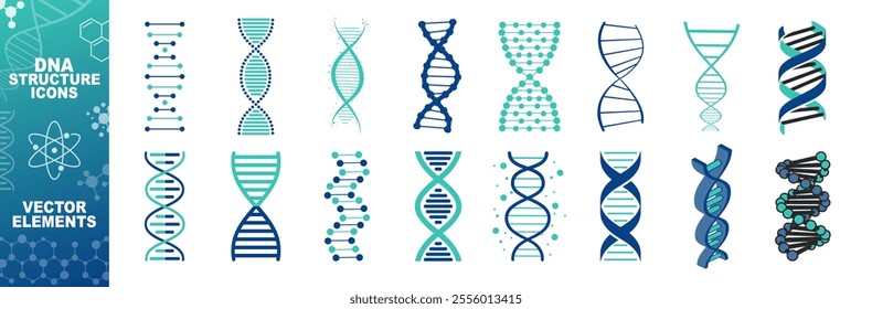 DNA and molecules icons set. DNA Structure molecule icon. Vector molecule