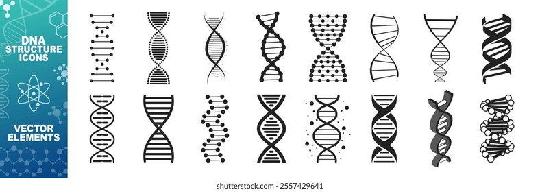 DNA and molecules icons set. DNA Structure molecule icon. Vector molecule