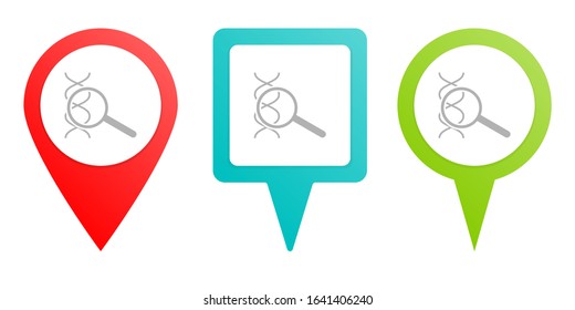 Dna. Multicolor pin vector icon, diferent type map and navigation point.