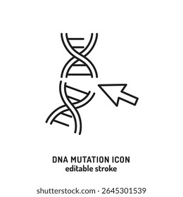 DNA mutation icon. Editable vector illustration of damaged DNA strand. Used in genetics, cancer research, molecular biology design. Rare diseases, diagnostics, genome-based medical education concept
