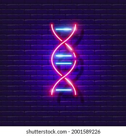 DNA neon sign. Biology lesson glowing icon. Vector illustration for design. Genetics concept.