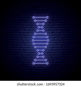 DNA neon sign.  Bright night signboard with glowing DNA symbol. Stock vector illustration in neon style.