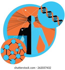 DNA, neurons molecule and man on the art background