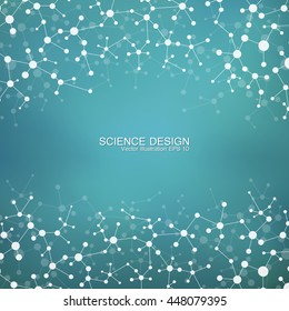 DNA and neurons vector. Molecular structure. Connected lines with dots. Genetic and chemical compounds. Chemistry, medicine, science and technology concept. Geometric abstract background.