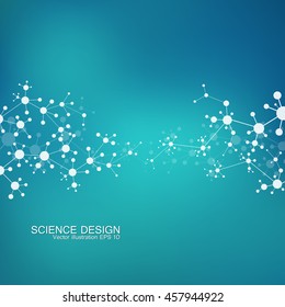 DNA and neurons vector. Molecular structure. Connected lines with dots. Genetic and chemical compounds. Chemistry, medicine, science and technology concept. Geometric abstract background.