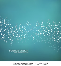 DNA and neurons vector. Molecular structure. Connected lines with dots. Genetic and chemical compounds. Chemistry, medicine, science and technology concept. Geometric abstract background.