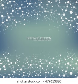 DNA and neurons vector. Molecular structure. Connected lines with dots. Genetic and chemical compounds. Chemistry, medicine, science and technology concept. Geometric abstract background.