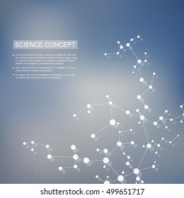 DNA and neurons vector. Molecular structure. Connected lines with dots. Genetic and chemical compounds. Chemistry, medicine, science and technology concept. Geometric abstract background.