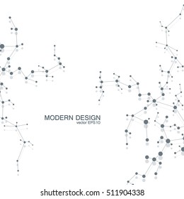 DNA and neurons vector. Molecular structure. Connected lines with dots. Genetic and chemical compounds. Chemistry, medicine, science and technology concept. Geometric abstract background.