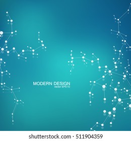 DNA and neurons vector. Molecular structure. Connected lines with dots. Genetic and chemical compounds. Chemistry, medicine, science and technology concept. Geometric abstract background.