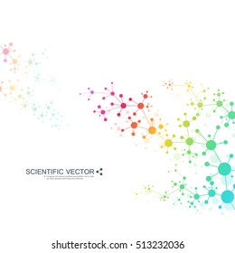 DNA and neurons vector. Molecular structure. Connected lines with dots. Genetic and chemical compounds. Chemistry, medicine, science and technology concept. Geometric abstract background.