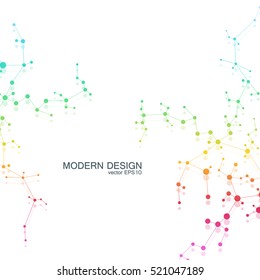 DNA and neurons vector. Molecular structure. Connected lines with dots. Genetic and chemical compounds. Chemistry, medicine, science and technology concept. Geometric abstract background.