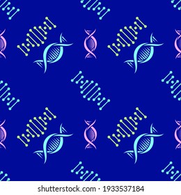 DNA auf blauem Hintergrund, Design-Textur, nahtloses Muster, Vektorgrafik