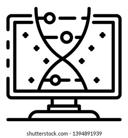 DNA on the monitor icon. Outline DNA on the monitor vector icon for web design isolated on white background
