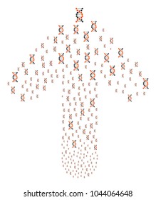 DNA pattern created in the shape of forward direction arrow. Ahead motion arrow shape created from dna items.