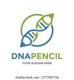 DNA Pencil Vector Logo Template. This Design Use Chromosome Symbol. Suitable For Experiment Or Medical.