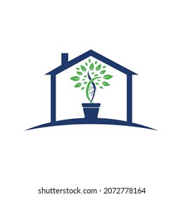 DNA plant with home shape vector logo design. Organic DNA vector logo design concept.	
