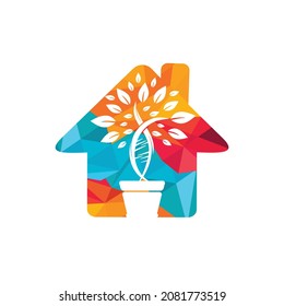DNA plant with home shape vector logo design. Organic DNA vector logo design concept.	