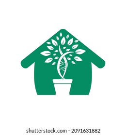 DNA plant with home shape vector logo design. Organic DNA vector logo design concept.	