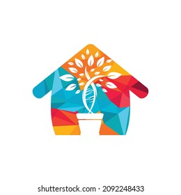 DNA plant with home shape vector logo design. Organic DNA vector logo design concept.	