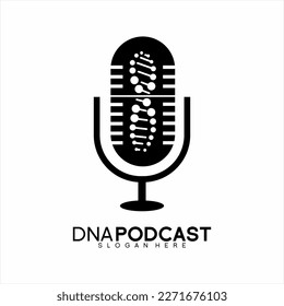 DNA Podcast Logo Design. Unique microphone logo with human DNA concept.