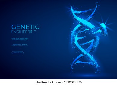 DNA polygonal genetic engineering abstract background. The isolated concept of medical science, genetic biotechnology consists of low poly wireframe, geometry triangle, lines, dots, polygons, shapes.