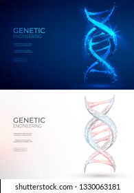 DNA polygonal genetic engineering abstract background. The isolated concept of medical science, genetic biotechnology consists of low poly wireframe, geometry triangle, lines, dots, polygons, shapes.
