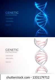 DNA polygonal genetic engineering abstract background. The isolated concept of medical science, genetic biotechnology consists of low poly wireframe, geometry triangle, lines, dots, polygons, shapes.