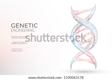 DNA polygonal genetic engineering abstract background. The isolated concept of medical science, genetic biotechnology consists of low poly wireframe, geometry triangle, lines, dots, polygons, shapes.