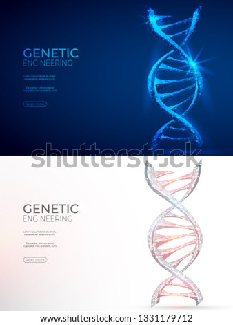DNA polygonal genetic engineering abstract background. The isolated concept of medical science, genetic biotechnology consists of low poly wireframe, geometry triangle, lines, dots, polygons, shapes.