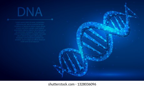 DNA polygonal mechanism abstract background. The isolated concept of medical science, genetic biotechnology consists of low poly wireframe, geometry triangle, lines, dots, polygons, shapes.
