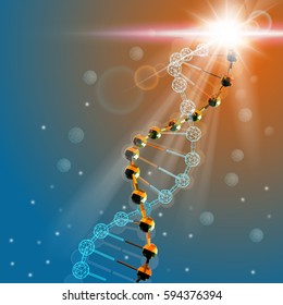 DNA polygonal molecule in spotlight on orange blue.
