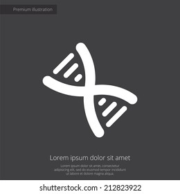 DNA premium illustration icon, isolated, white on dark background, with text elements 