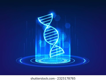 DNA-Projektion, Spitzentechnologie der Medizin. Die fesselnde Verschmelzung von Technologie und ein faszinierendes Element des technologischen Kreises umarmen. Sehen Sie sich die Zukunft der Gesundheitsversorgung in einem fesselnden Bild an.