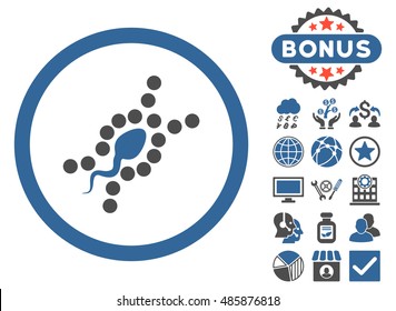 DNA Replication icon with bonus images. Vector illustration style is flat iconic bicolor symbols, cobalt and gray colors, white background.