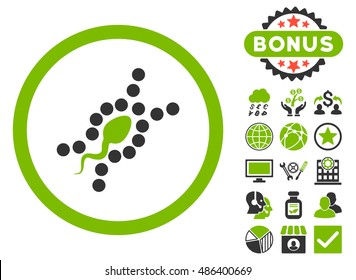 DNA Replication icon with bonus images. Vector illustration style is flat iconic bicolor symbols, eco green and gray colors, white background.