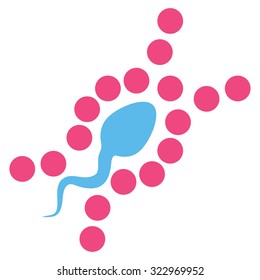 Dna Replication vector icon. Style is bicolor flat symbol, pink and blue colors, rounded angles, white background.